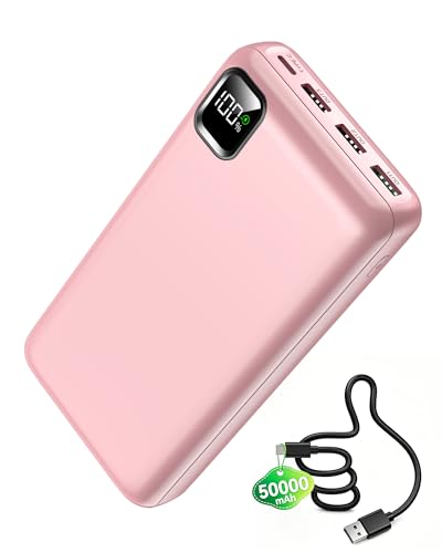 Portable Charger Power Bank 50000mAh Fast Charging Battery Bank - color: Pink