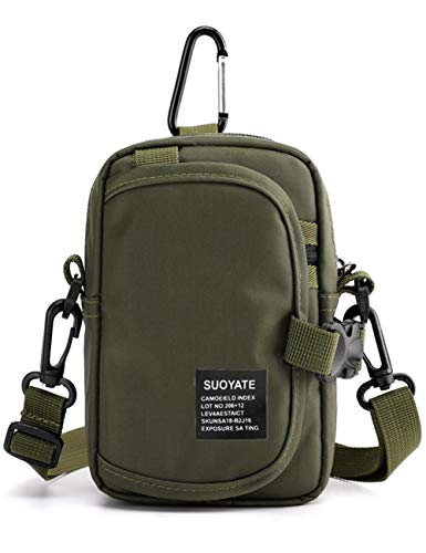 Lohol Multifunction Cell Phone Holster, One Shoulder Pouch with Carabiner, Outdoor Tactical Waist Belt Bag, Security Purse Crossbody Gadget Pocket for Smartphone Up to 6.5 inches - color: 1# Army Green