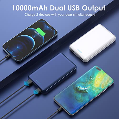 [2 Pack] Portable Charger Power Bank 10000mAh,Ultra Slim Compact External Battery Pack with USB C Input & Output Backup Charger Compatible with iPhone 16/15/14/13, Galaxy S24,Android etc-Blue+White - color: White+Blue
