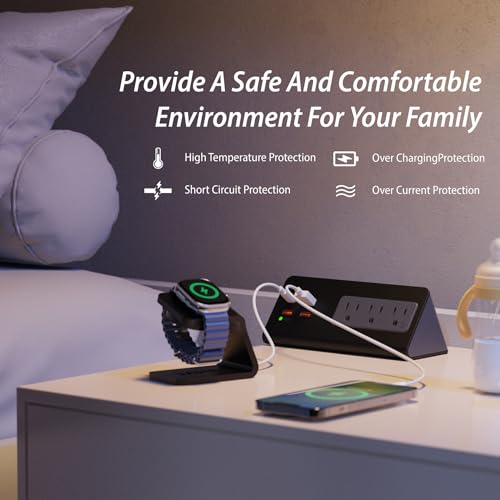 Upgraded,Desk Edge Clamp Mount Power Strips with USB Ports, PD20 W Fast Charging USB-C Port and 3 AC Outlets, Nightstand Charging Station,Office Tabletop Accessories,5.6 Ft Extension Cord - size: 1-Pack