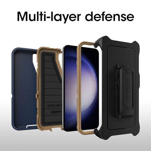 OtterBox Galaxy S23 (Only) - Defender Series Case - Blue Suede Shoes, Rugged & Durable - with Port Protection - Includes Holster Clip Kickstand - Microbial Defense Protection - Non-Retail Packaging - color: Blue Suede Shoes
