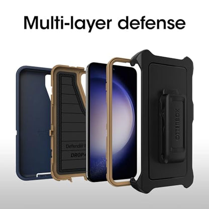 OtterBox Galaxy S23 (Only) - Defender Series Case - Blue Suede Shoes, Rugged & Durable - with Port Protection - Includes Holster Clip Kickstand - Microbial Defense Protection - Non-Retail Packaging - color: Blue Suede Shoes