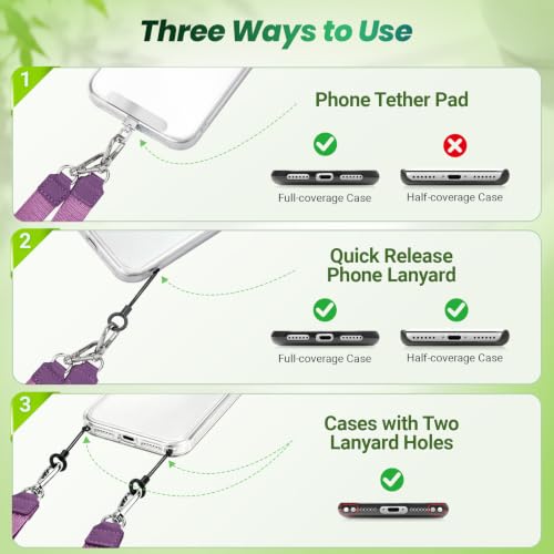 takyu Multifunctional Phone Lanyard, 3 in 1 Cell Phone Detachable Adjustable Crossbody Strap & Neck Lanyard & Wrist Lanyard with 2x Tether Tab for Most Smartphones, Outdoor Travel Essential Purple - color: Purplex1
