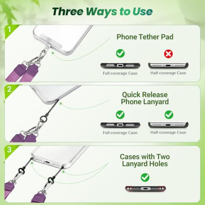takyu Multifunctional Phone Lanyard, 3 in 1 Cell Phone Detachable Adjustable Crossbody Strap & Neck Lanyard & Wrist Lanyard with 2x Tether Tab for Most Smartphones, Outdoor Travel Essential Purple - color: Purplex1
