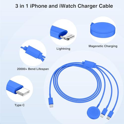 QZIIW 20W Apple Watch Charger,Apple Watch Magnetic Fast Charger USB C Cable - color: Blue