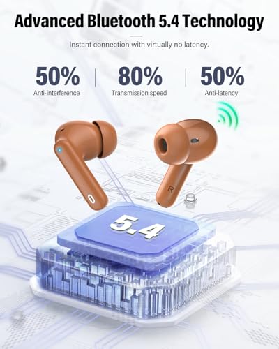 Wireless Earbuds, Bluetooth 5.4 Headphones Bass Stereo/Clear Calls, Brown - color: Brown