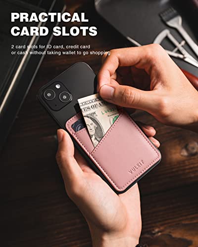 VULKIT Phone Card Holder Wallet Leather Adhesive Pocket RFID Blocking Credit Card Sleeves Stick Back of Phone Smartphones - color: Rose