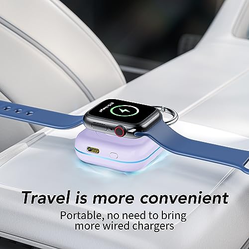 Portable Travel Charger for Apple Watch Series 8,Wireless iWatch Charger 1200mAh Power Bank with Charging Cable, Purse Keychain Smart Chargers for Apple Watch Series 11/10/9/8/7/6/SE/5/4/3/2/1/UItra - color: Purple