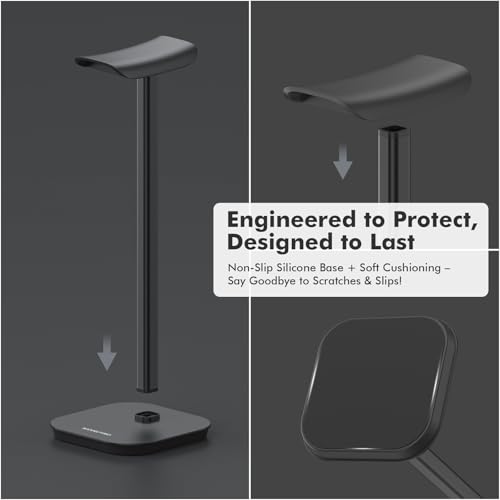 Headphone Stand, Aluminum Desk Headset Earphone Holder (Black) - color: Black