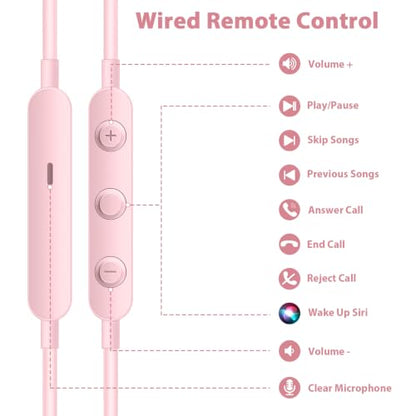 iMangoo for Apple MFi-Certified Lightning Wired Earbuds Headphones with Mic - color: Pink