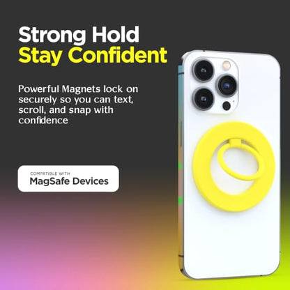 FELONY CASE - Neon Yellow MagSafe Ring Grip and Stand - Version 2.0 - Improved Stronger Magnet, Magnetic Phone Ring Holder for MagSafe Compatible iPhone 17, 16, 15, 14, 13,12, Pro Max- Drop Protection - color: Neon Yellow
