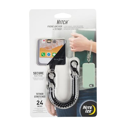 Nite Ize Hitch Phone Anchor & Tether - Durable, Coiled Phone Tether for Everyday & Outdoor Use - Adventure-Proof Design for Drop & Theft Protection - Compatible with Corded & Wireless Charging