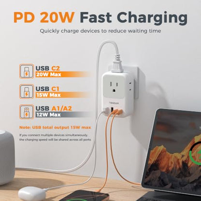 TESSAN USB C Charger Block 20W PD, Fast Charging Adapter with Foldable Plug - color: Grey, size: 2 USB-C/A