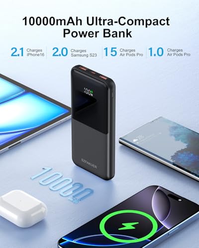 Portable Charger,Slim 10000mAh Power Bank,22.5W USB-C Fast Charging Battery Pack Compatible with iPhone 17/16/15/14/13/12 Pro Samsung Galaxy, iPad, AirPods, Android Tablets (Black) - color: Black