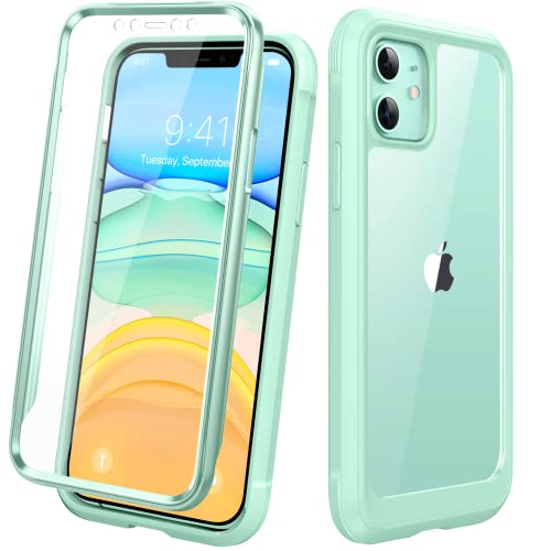 Diaclara Compatible with iPhone 11 Case, Full Body Rugged with Built-in Touch Sensitive Anti-Scratch Screen Protector, Soft TPU Bumper Case Clear Compatible with iPhone 11 6.1" (Pistachio Green) - color: Pistachio Green, size: iPhone 11