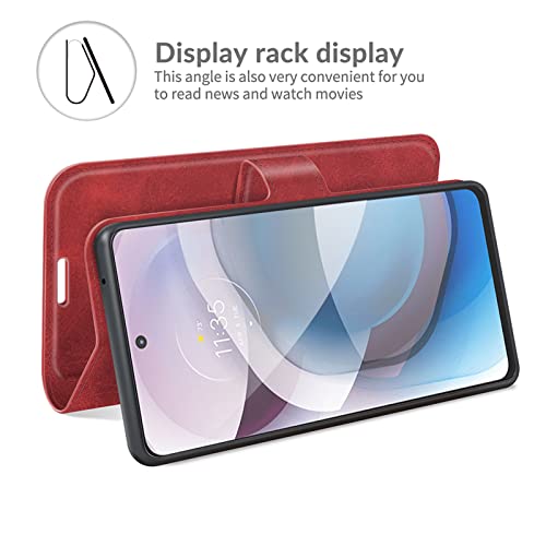 Flip Case for Motorola One 5G UW Ace Wallet Leather Magnetic Protective Cellphone Case for Moto One 5G Ace 2021 / Moto G 5G Folio Book Cover & Stand (Red) - color: Red