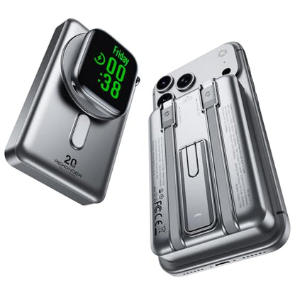 Magnetic Portable Charger 10000mAh USB-C Power Bank for iPhone & AppleWatch - color: Grey