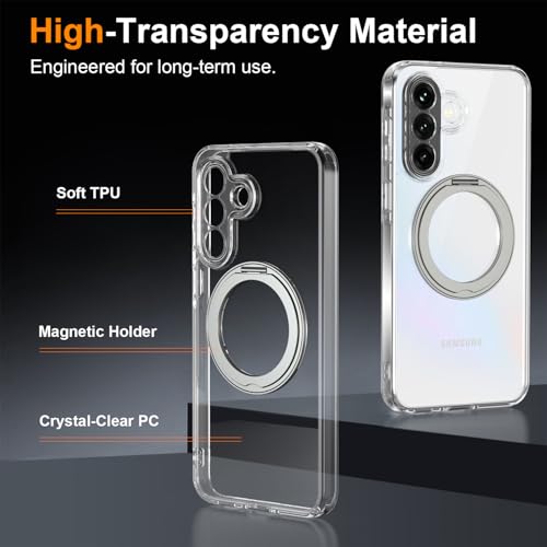 Case for Samsung Galaxy A37 5G Phone 2026 | Rotating Stand | Non-Yellowing Transparent Clear | Wireless Charging | Shockproof Protection (Clear) - color: Clear, size: A37