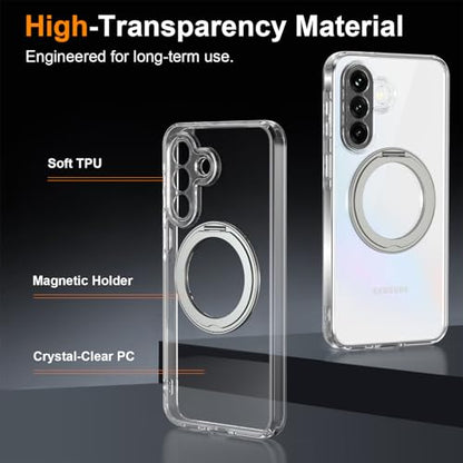Case for Samsung Galaxy A37 5G Phone 2026 | Rotating Stand | Non-Yellowing Transparent Clear | Wireless Charging | Shockproof Protection (Clear) - color: Clear, size: A37