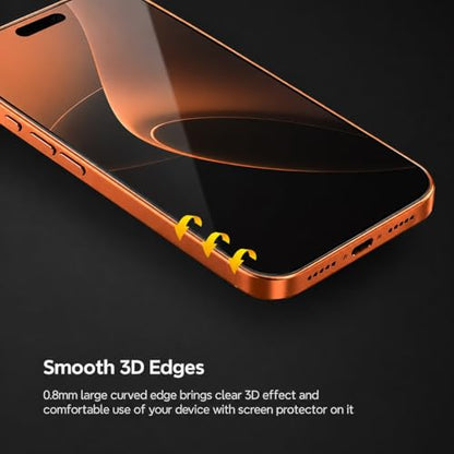 1stcase Tempered Glass [EasySetup Master] Screen Protector [2-pack Set] for iPhone 16 Pro/17/17 Pro [Case Friendly] - Clear
