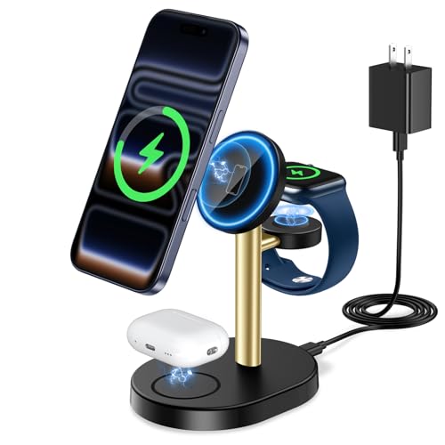 MagSafe Charger 3 in 1 Charging Station for iPhone Apple Watch AirPods - color: GoldBlack, size: 15W