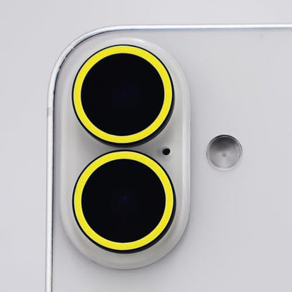 Luminous Camera Lens Protector for iPhone 16/16 Plus Individual Metal Ring Tempered Glass Glow in The Dark Lens Cover (2PCS) (Yellow, for iPhone 16/16 Plus) - color: Yellow