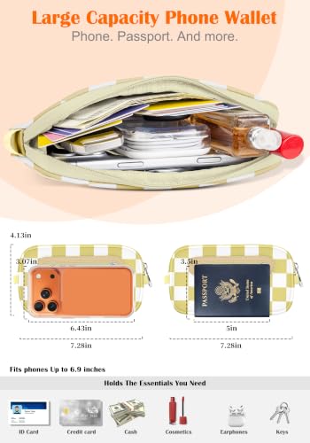 takyu Phone Strap Crossbody with Detachable RFID Wallet - color: Beige White Checkered
