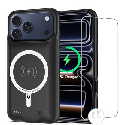 Battery Case for iPhone 17 Pro, [10000mAh] Slim Rechargeable Smart Extended Charging Case Compatible with iPhone 17 Pro (6.3 inch) Backup Power Battery Pack Charger Cover-Black - size: iPhone 17 Pro