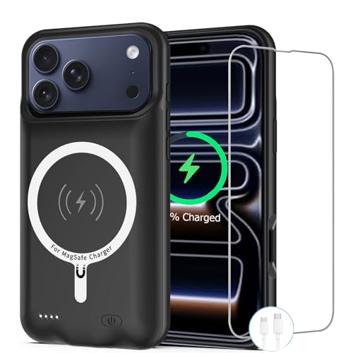 Battery Case for iPhone 17 Pro, [10000mAh] Slim Rechargeable Smart Extended Charging Case Compatible with iPhone 17 Pro (6.3 inch) Backup Power Battery Pack Charger Cover-Black - size: iPhone 17 Pro