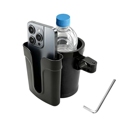 Bike Cup Holder, Bicycle Handlebar Water Bottle Holders with Cell Phone Keys Holder, Universal Drink Bottle Cage for Bike Motorcycle Scooter Stroller Walker Wheelchair (Black) - color: Black