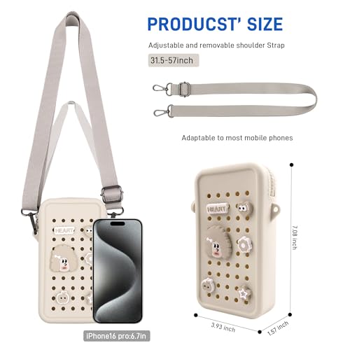 CANDY Small Crossbody Bag with Wide Shoulder Strap and Larger Holes for Charms – Adjustable, Stylish, and Comfortable Everyday Bag (Beige) - color: Beige Updated