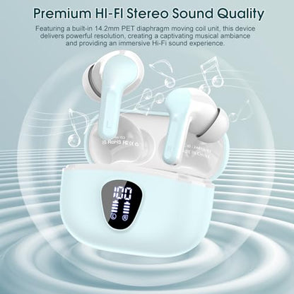Wireless Earbuds, Bluetooth 5.4 Headphones HiFi Stereo, Bluetooth Earbuds - color: Azure