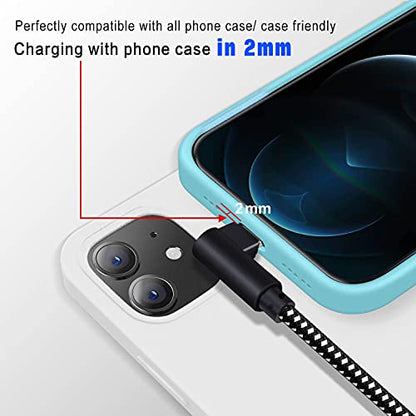 [3-Pack] Right Angle iPhone Charging Cable Nylon Braided 90 Degree Elbow Design Compatible with iPhone Xs Max/XS/XR/X, 8 7 6s 6 Plus, SE, 5s, 5c, 5, iPad Mini/Air/Pro (Black White, 10ft) - color: White