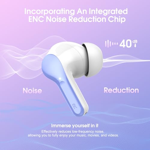 Wireless Earbuds, Bluetooth 5.4 Headphones HiFi Stereo, Bluetooth Earbuds - color: White Purple