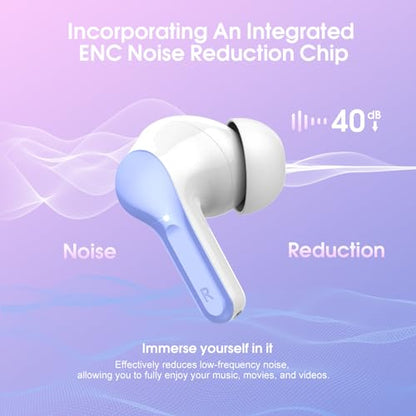 Wireless Earbuds, Bluetooth 5.4 Headphones HiFi Stereo, Bluetooth Earbuds - color: White Purple