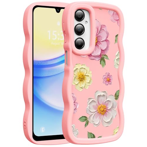 for Galaxy A15 Phone Case, Wavy Soft TPU, Pink-Large Flower | Wavy Frame Design, Soft Slim TPU, Full Camera Lens Protection, Shockproof Phone Cover - color: Pink-Large Flower, size: Samsung A15