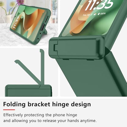 for Motorola Razr 2025/2024 Case with Kickstand, [Built-in Screen Protector & Hinge Protection] Ultra Thin Matte PC Shockproof Phone Cover Smartphone Case for Moto Razr 2025/2024 (Green)