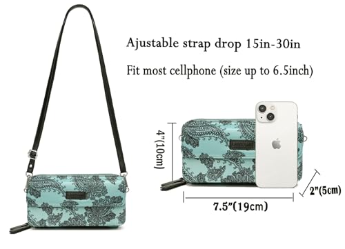 RFID Crossbody Wallet Wristlet Purse with Phone Pocket For Women Vegan Leather - color: Zi-paisley Qurquoise
