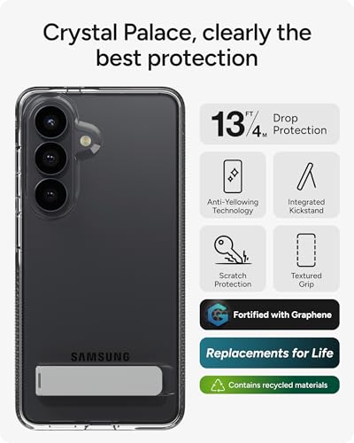 ZAGG Crystal Palace Samsung Galaxy S26 Case with Kickstand - Clear, 13ft Drop Protection, Graphene Reinforced, Crystal Clear Anti-Yellowing Slim Protective Cover - size: Samsung Galaxy S26, style: Without Snap