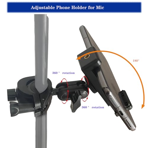 Clamp Phone Mount Mic Stand Phone Holder,Adjustable Phone Holder For Microphone Stand Music Drum,with Clip for iPhone 15 for Samsung Galaxy any Smart Phone