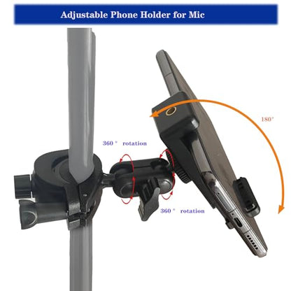 Clamp Phone Mount Mic Stand Phone Holder,Adjustable Phone Holder For Microphone Stand Music Drum,with Clip for iPhone 15 for Samsung Galaxy any Smart Phone