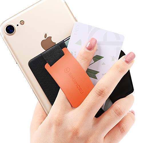 Sinjimoru Phone Grip Card Holder with Phone Stand, Silicone Clementine - color: Clementine