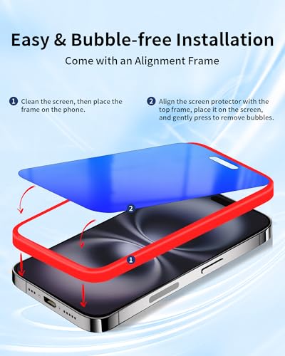 Privacy Screen Protector for iPhone 16 Tempered Glass Blue - color: For iphone 16 Blue