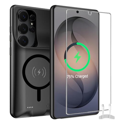 Battery Case for Galaxy S26 Ultra, 12000mAh High-Capacity Protective Rechargeable Extended Charger Case Compatible Magsafe with Galaxy S26 Ultra (6.9 inch) Wireless Charging Cover & Carplay (Black) - size: Galaxy S26 Ultra