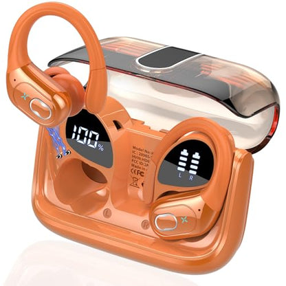 Aptkdoe Wireless Earbuds 75H Bluetooth 5.4 Sport Headphones with Earhooks - color: Cosmic Orange