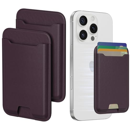 Musotica 2 Packs Phone Card Holder, Leather Phone Wallet Stick on, Stronger Nano Adhesive Credit Card Holder for Back of Phone Case, With RFID Blocking, Fit 4 Cards for iPhone, Samsung, and Android - color: Cherry Red