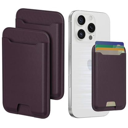 Musotica 2 Packs Phone Card Holder, Leather Phone Wallet Stick on, Stronger Nano Adhesive Credit Card Holder for Back of Phone Case, With RFID Blocking, Fit 4 Cards for iPhone, Samsung, and Android - color: Cherry Red