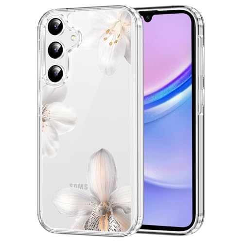 Clear Case for Samsung Galaxy A15 5G 6.5", Aesthetic Cute Lily Floral Pattern Printed, Trendy Flower Design for Women Girly, Soft TPU Slim Shockproof Transparent Phone Cover for Samsung A15 - color: White Floral, size: Samsung Galaxy A15 5G