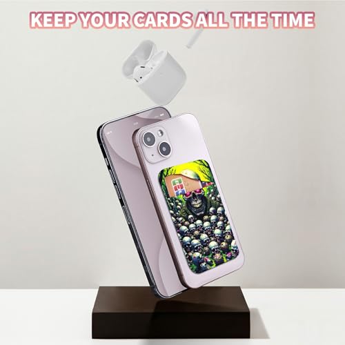 Phone Credit Card Holder Stick on, Cell Phone Pocket Self Adhesive Stretchy Stick on Wallet ID Credit Card Case Pouch Sleeve with Flap for All Smartphones, Forest Skull - color: Forest Skull