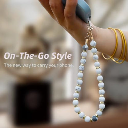 Marble Beaded Phone Wrist Strap for Women, Detachable Design - color: Marble-white